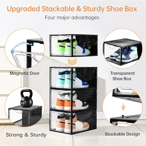 Image of INSTY 12 Pack Large Shoe Storage Box, Clear Shoe Storage Organizer with Magnetic Door, Stackable,Shoe Containers For Display Sneakers, Easy Assembly, Fit up to US Size 12, Transparent