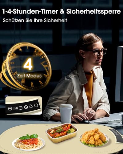 MQFORU Warmhalteplatte Elektronisch, Wärmeplatte Essen mit 7 Temperatureinstellungen, 4-Stunden-Timer & Sicherheitssperre, Silikon Speisenwärmer Buffetwärmer- Öl- und Fettbeständig, Leicht zu Reinigen – Bild 5