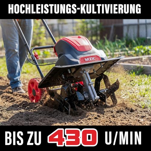 Detailaufnahme des robusten Metallgehäuses der MZK Gartenhacke. - Detailansicht von MZK Elektrische Bodenhacke mit 1600W...