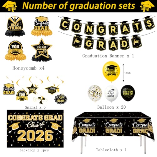 2026 Graduation Decorations Set with Banner, Backdrop & Balloons