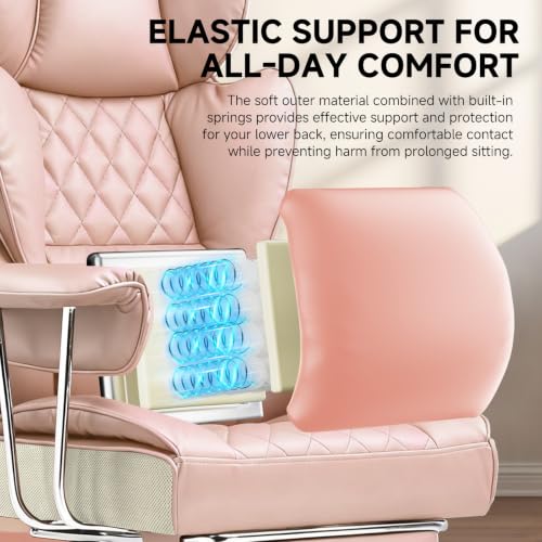 Image of GTPLAYER Gaming Chair,Office Chair with Pocket Spring Lumbar Support, Ergonomic Comfortable Wide Office Desk Computer Chair with Outward Fixed Soft Armrests and Footrest（Pink White）