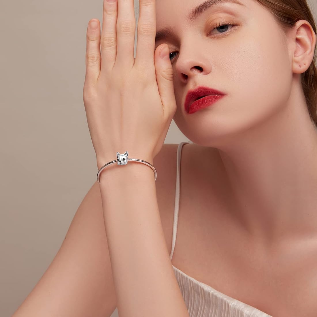 Abalorio de bulldog francés en plata de ley 925 para pulseras Pandora