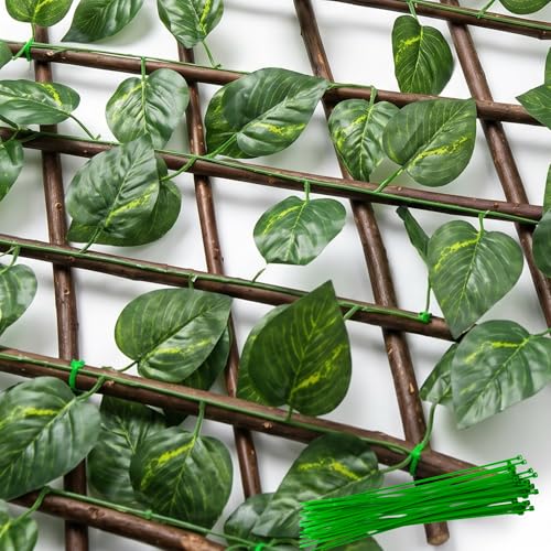 Celosia para Terraza Exterior Extensible 100x200cm de Madera y Hoja Potos Incluye Bridas – Decorativa, Resistente y Versátil – para Jardín, Balcón y Terrazas