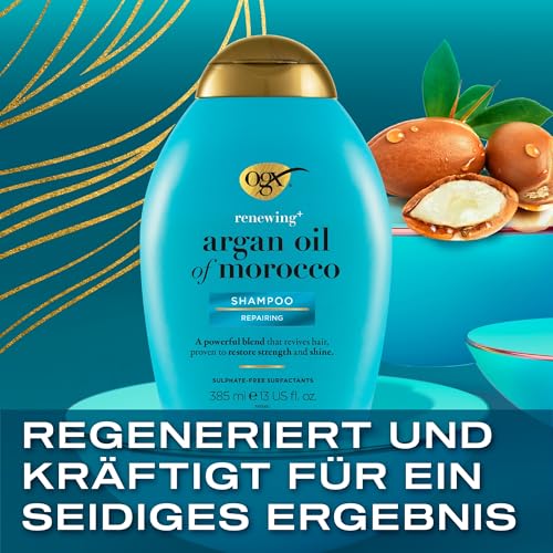 OGX Renewing Argan Oil of Morocco Shampoo (385 ml), regenerierendes Haarshampoo mit marokkanischem Arganöl, Haarpflege für trockenes Haar, ohne Sulfate & Parabene