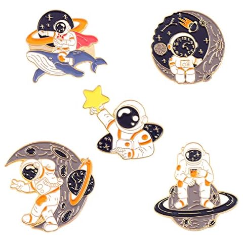 Puzzlos 5pcs Planet pin badge Astronaut Brooch Explore Space Badge Pin Cartoon Enamel Pin Set for Clothes bags Jacket Decoration Cover