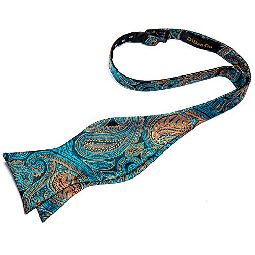Image of DiBanGu Men Bow Tie Paisley Striped Self-Bow Tie for Men and Silk Woven Bowtie Pocket Square Cufflinks Wedding Party