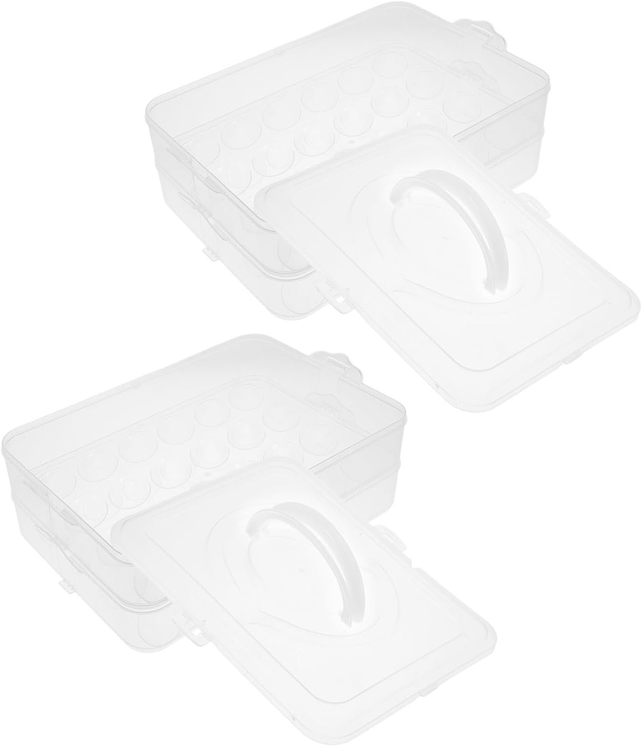 2pcs Deviled Egg Tray 48 Slots 2 Layer Plastic with Lid and Handle