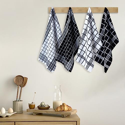 Image of Encasa XO Kitchen Towels and Dish Cloths Sets | Black Combo Highly Absorbent Cotton Terry Towels | 70x45 cm | Multipurpose for Washing Dishes and Cleaning Pack of 12