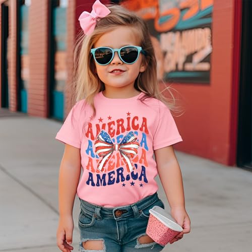 CM C&M WODRO Toddler Kid Girl 4th of July Shirt America Letter Print Patriotic T-Shirt American Flag Bow Graphic Tee Tops2