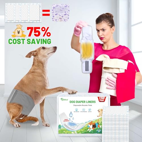 Image of Dog Diaper Liners Booster Pads, 100ct Disposable Dog Diapers Inserts Male Female for Washable Doggie Belly Bands Wraps Covers Period Panties (Extra Large)