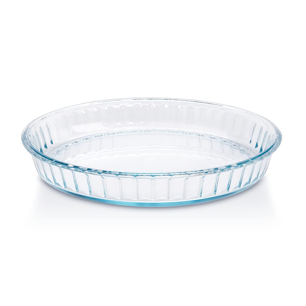 Borosil 1.2 L Baking & Serving Round Shape Fluted Dish | Borosilicate Glass Bakeware and Serveware Tray | Microwave, Oven & Dishwasher Safe Bowl    | Transparent - Image 3 thumbnail