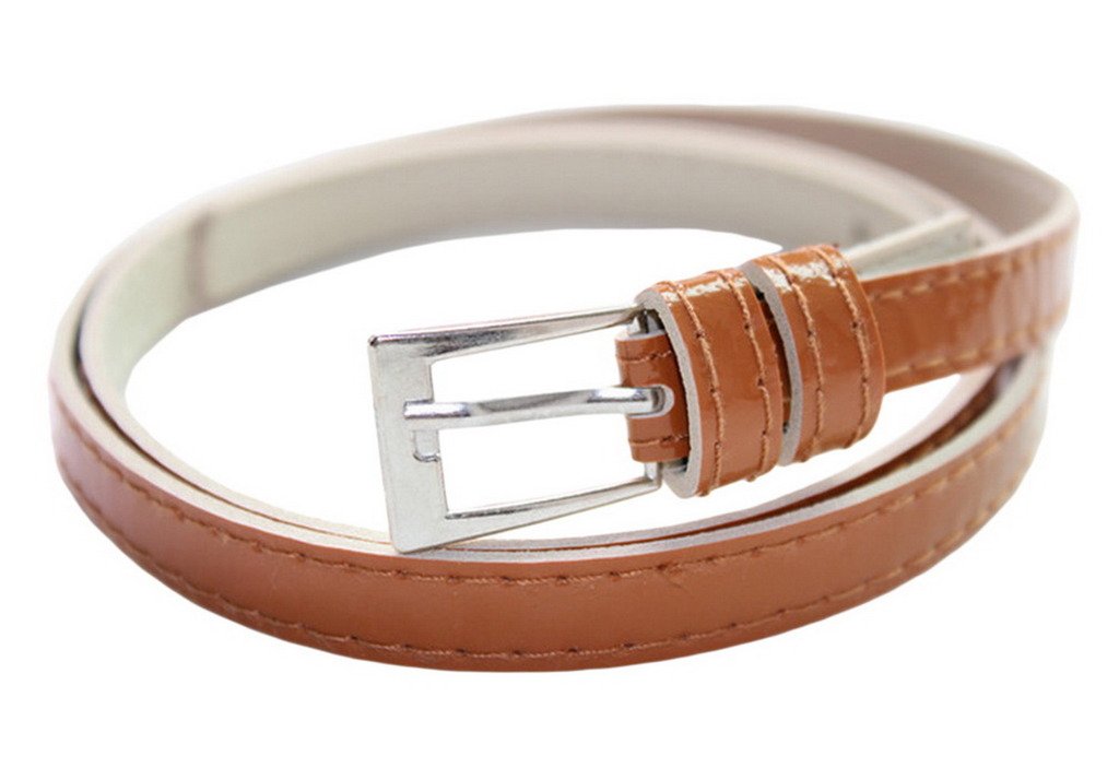 COMVIP Women Candy Color Thin Waist Belt Adjustable Skinny Waistband Camel
