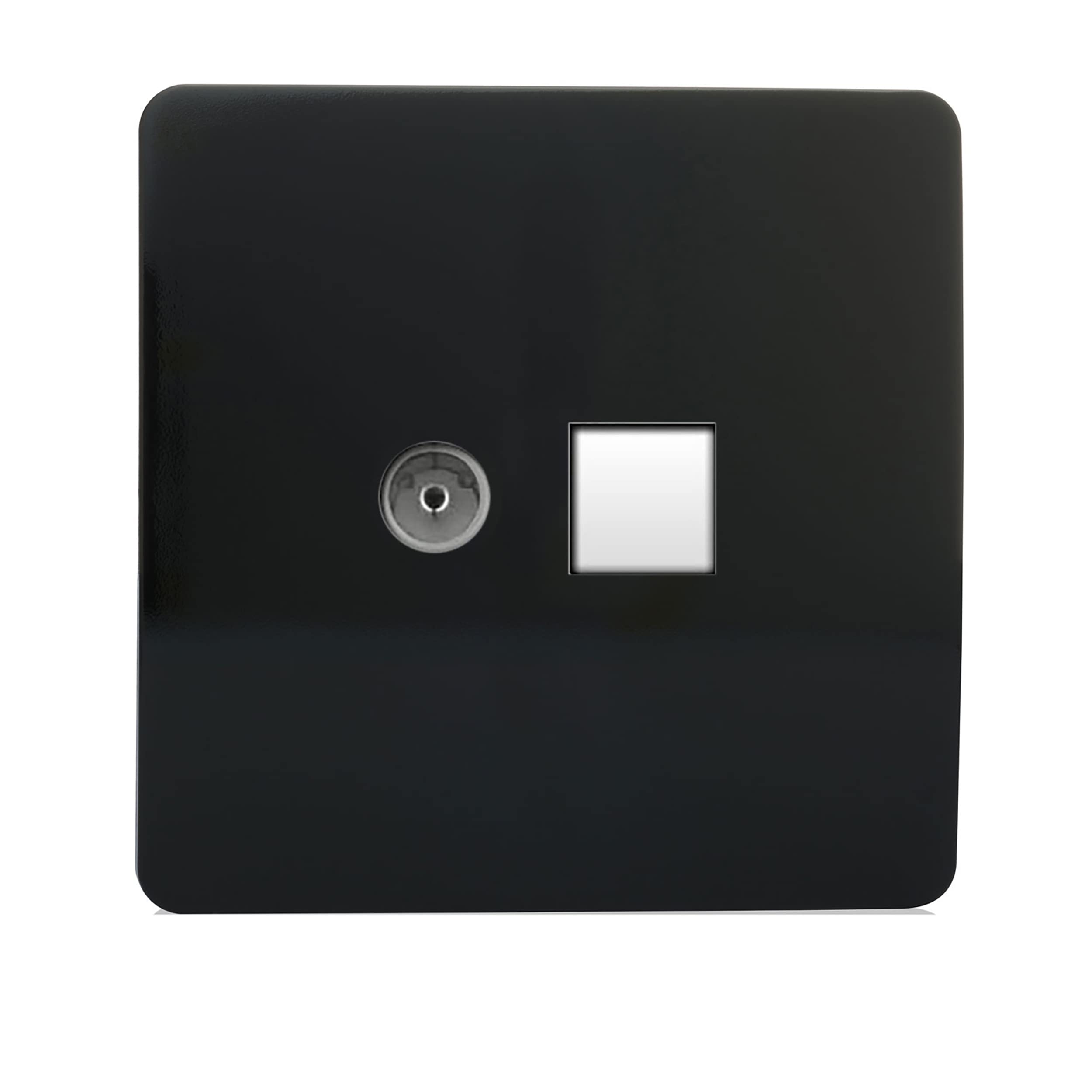 Trendi Modern Anschlussdose Glänzend Schwarz – Mit TV Koaxial- & RJ45 LAN-Buchse, Für Netzwerk & Antennenkabel