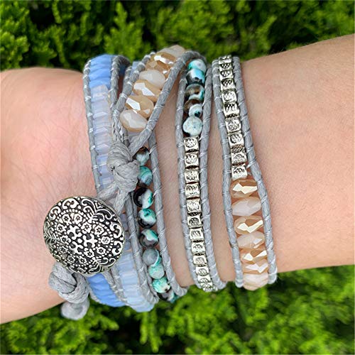 Ygline Chakra Handmade Leather Wrap Bracelet Imperial Jasper Wrap Adjustable Bead Bracelet #TOP4