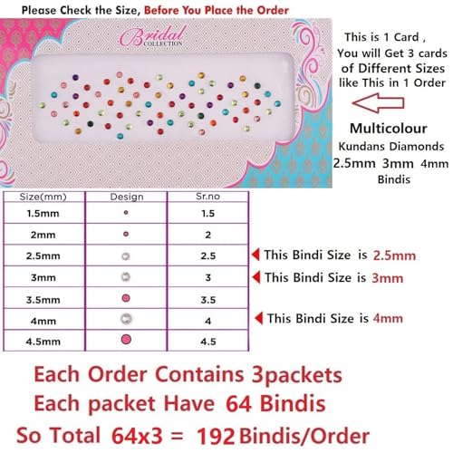 Image of VAMA Rhinestone Multi Color Crystal Stone Bindi kumkum Sticker Diamond Cut Kundan Multicolour bindiya Bindis Set for Women (10 Cards)