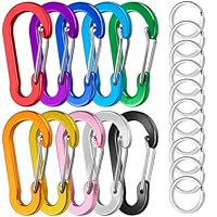 Caianwin 10 Stück Bunt Karabinerhaken Klein 5cm, Aluminium Karabiner mit Schlüsselringe Outdoor Schlüsselanhänger für Schlüssel, Camping, Rucksack, Angeln (10 Farben)