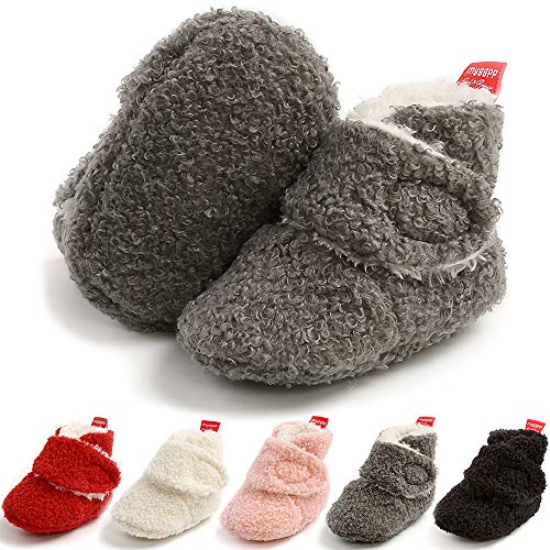 Meckior Infant Baby Boys Girls Cotton Booties Winter Fleece Warm Cozy Socks Soft Bottom Newborn Toddle First Walkers Crib Shoes with Grippers