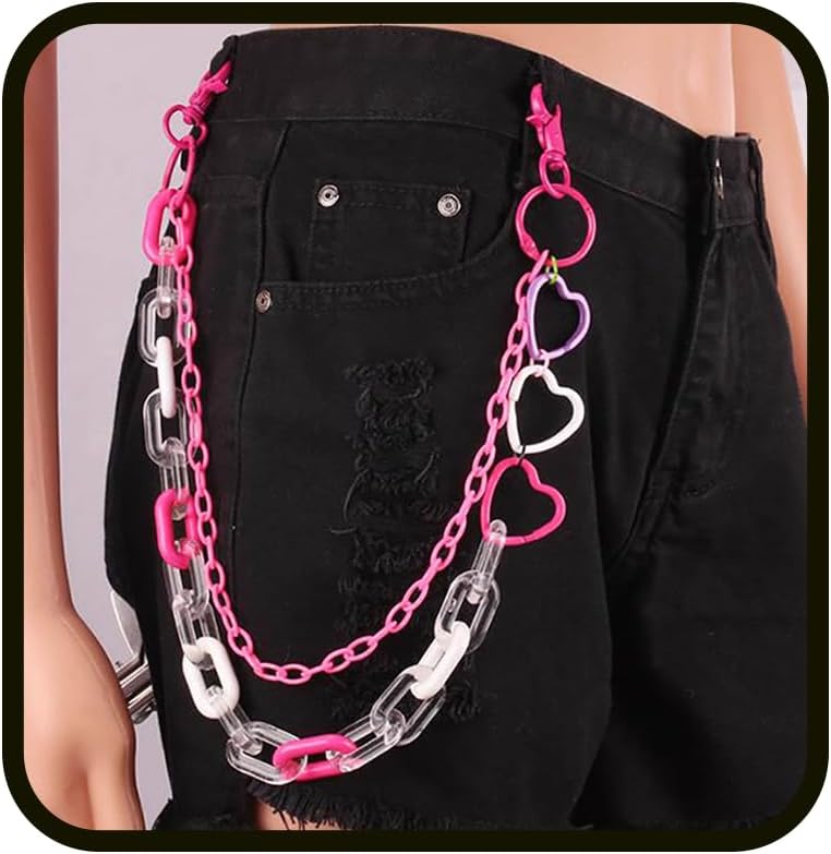 Ursumy Pants Jean Chain Heart Pocket Trousers Body Chain for Men and Women Cute Colorful Pants Jean Layered Keychain Girls