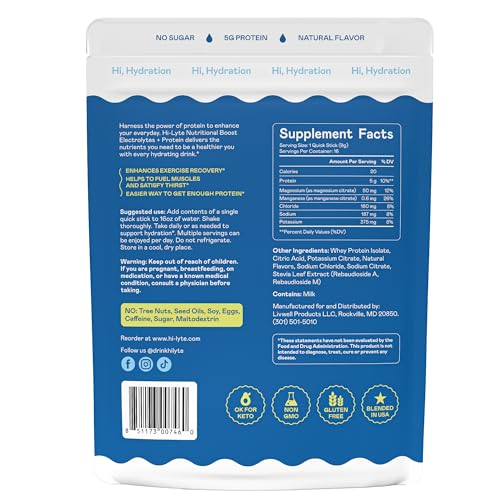 Image of Hi-Lyte Electrolytes + Protein Quick Sticks Raspberry Lemon, 16 Servings - Sodium, Potassium, Whey Protein - Keto Friendly - 5g Protein, No Sugar