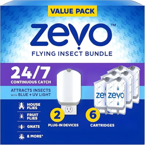 Zevo Indoor Flying Insect Trap Bundle, 2 Plug-in Trap Devices with 6 Original Replacement Cartridges