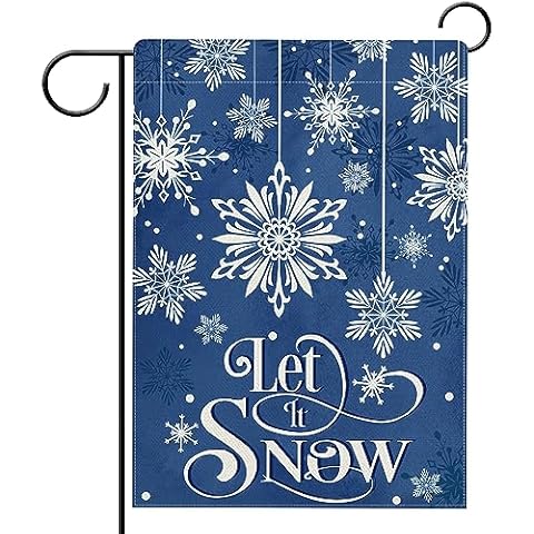 Hzppyz Winter Snowflakes Garden Flag Double Sided, Let It Snow Navy Blue Decorative Yard Outdoor Home Small Decor, Christmas Winter Holiday Burlap Outside House Decoration 12 x 18 Cover