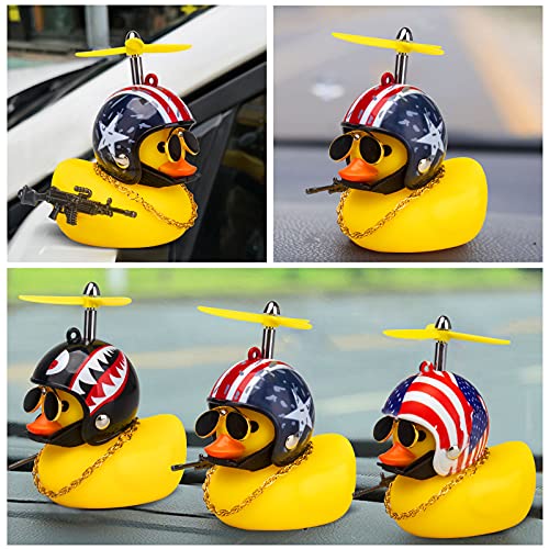 Image of wonuu Rubber Duck Car Ornaments, Squeeze Duck Dashboard Decorations Bicycle Decor for Cycling Motorcycle & Bicycle Accessories Decorations (Stars&Stripes-L&G)