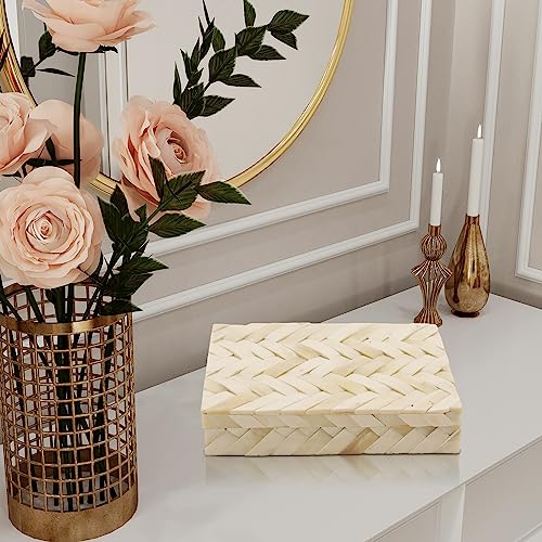 Image of Handicrafts Home Decorative Box - Handmade Jewelry Organizer Box with Lid - Keepsake Box for Home Decor, Jewelry, Accessories, Collectibles - Modern Wooden Storage Box - Braid, 8X6X1.5 inch