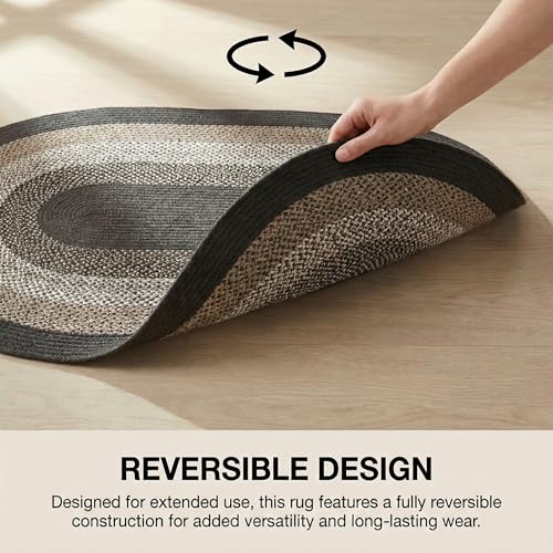 Tapete Oval Trenzado Rustic Taupe y Gris Oscuro 3x5 Pies miniatura 6