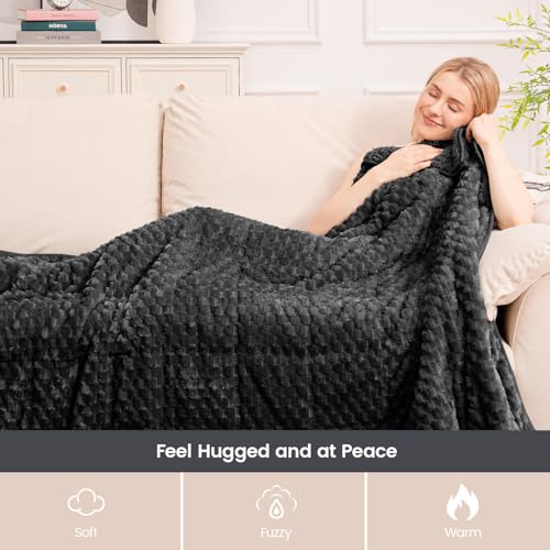 Image of Super Fuzzy Soft Fleece Sherpa Weighted Blanket 20 lbs for Adults, 3D Imitation Turtle Shell Luxury Weighted Throw for Better Sleep, Dual Sided Cozy Heavy Blankets for Couch Bed, Black, 60 inch x 80 inch