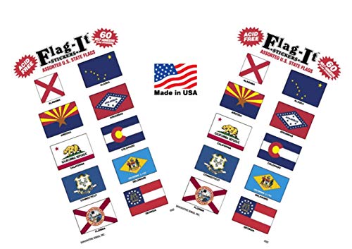 Made in The USA! 2 Packs of Flag-It Complete State Sticker Set, 120 Sticker Decals