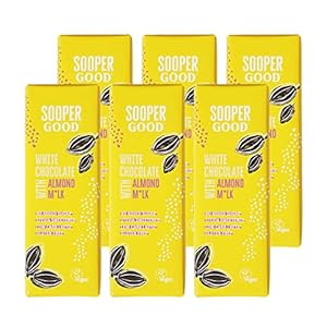 Soopergood Suikervrije en Veganistische Witte Chocoladerepen – Keto-Vriendelijk – Koolhydraatarm – Glutenvrij – Witte Chocolade met Amandelmelk – Gezoet met Stevia – Doos van 6 x 40 g
