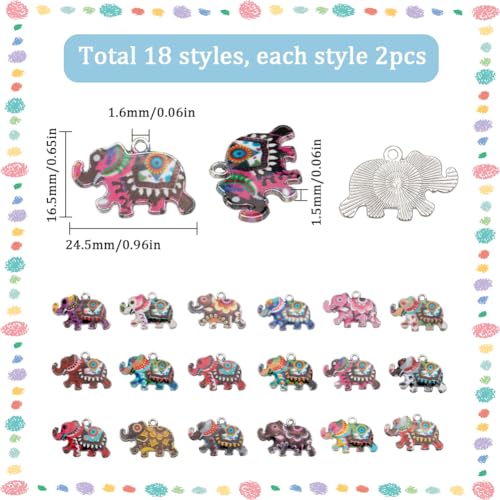 SUNNYCLUE 1 Box 36Pcs 18 Styles Elephant Charms Bulk Metal Elephants Charms Mini Alloy Enamel Animal Silver Charms for jewellery Making Charms Bracelets Necklaces Earrings Women DIY Crafts Supplies - Image 2