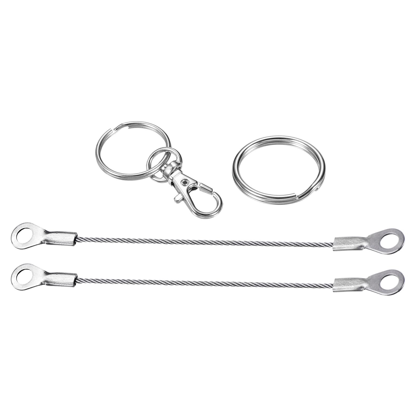 M METERXITY 1.5mmx10cm Lanyard Security Cable Ropes 4pcs with 2x30mm Keyrings 4pcs Keychain 4pcs, Apply to Outdoors (304 Stainless Steel, Silver)