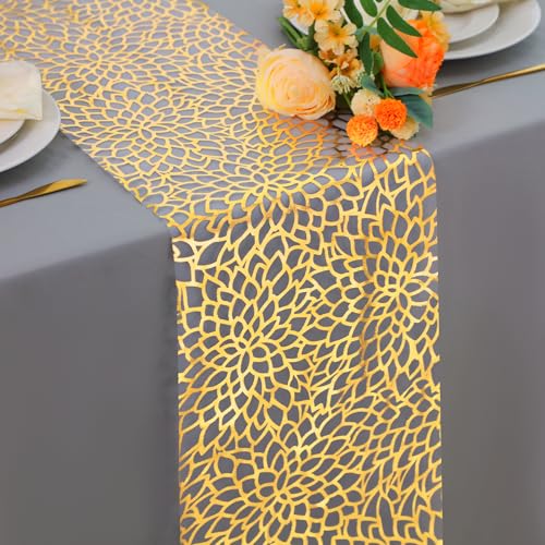 Snowkingdom 2 PCS Gold Table Runner 108 Inches Long, Gold Bloom Sequin Glitter Flower Floral Table Decor for Holiday Dining Kitchen Party Home Decorations