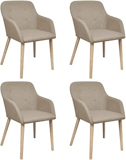 vidaXL 4X Sillas de Comedor Tela Beige Madera Roble Acolchada Cocina Salón