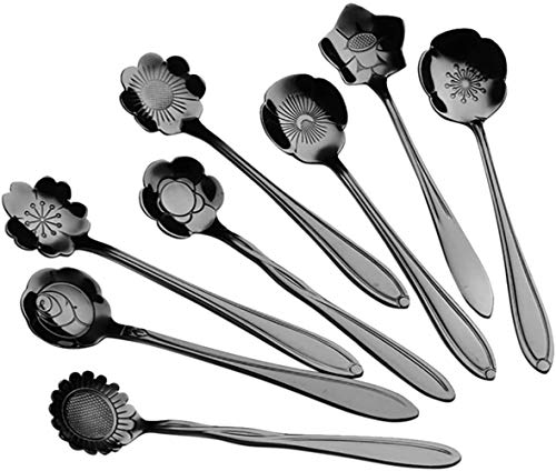8 Pcs Flower Spoon Set Stainless Steel Coffee Dessert Mixing Spoon KItchen Supplies