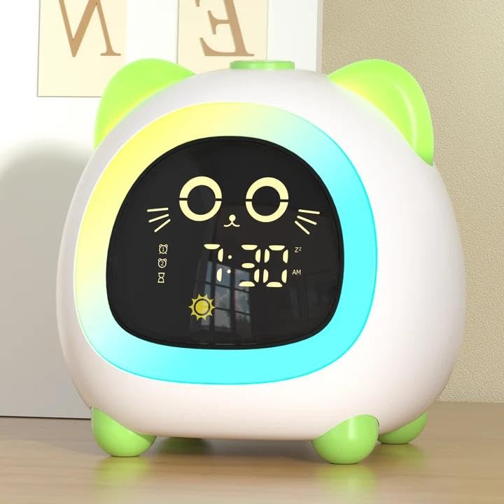 Alarm Clock for Kids, OK to Wake Clock for Kids, Kids Alarm Clock with Sleep Training Night Light Dual Alarm Auto Off Timer Stay in Bed for Kids and Toddlers, Green