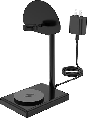 Miniatura 1 de Cargador inalámbrico 2 en 1 para iPhone, estación de carga en forma de cesta, cargador de Apple Watch con cargador rápido de pared PD de 20 W, para