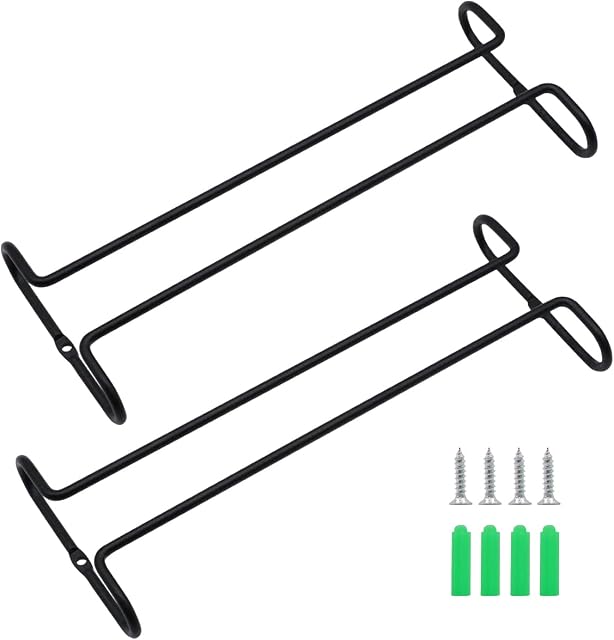 2 Pack Wine Glass Racks,Stainless Steel Hanging Wine Glass Rack Under Cabinet Stemware Rack,Hanging Wine Glass Holder for Kitchen Bar Pub,Wall Mounted Hanging Rack Shelf Wine Cup Display Stand Black