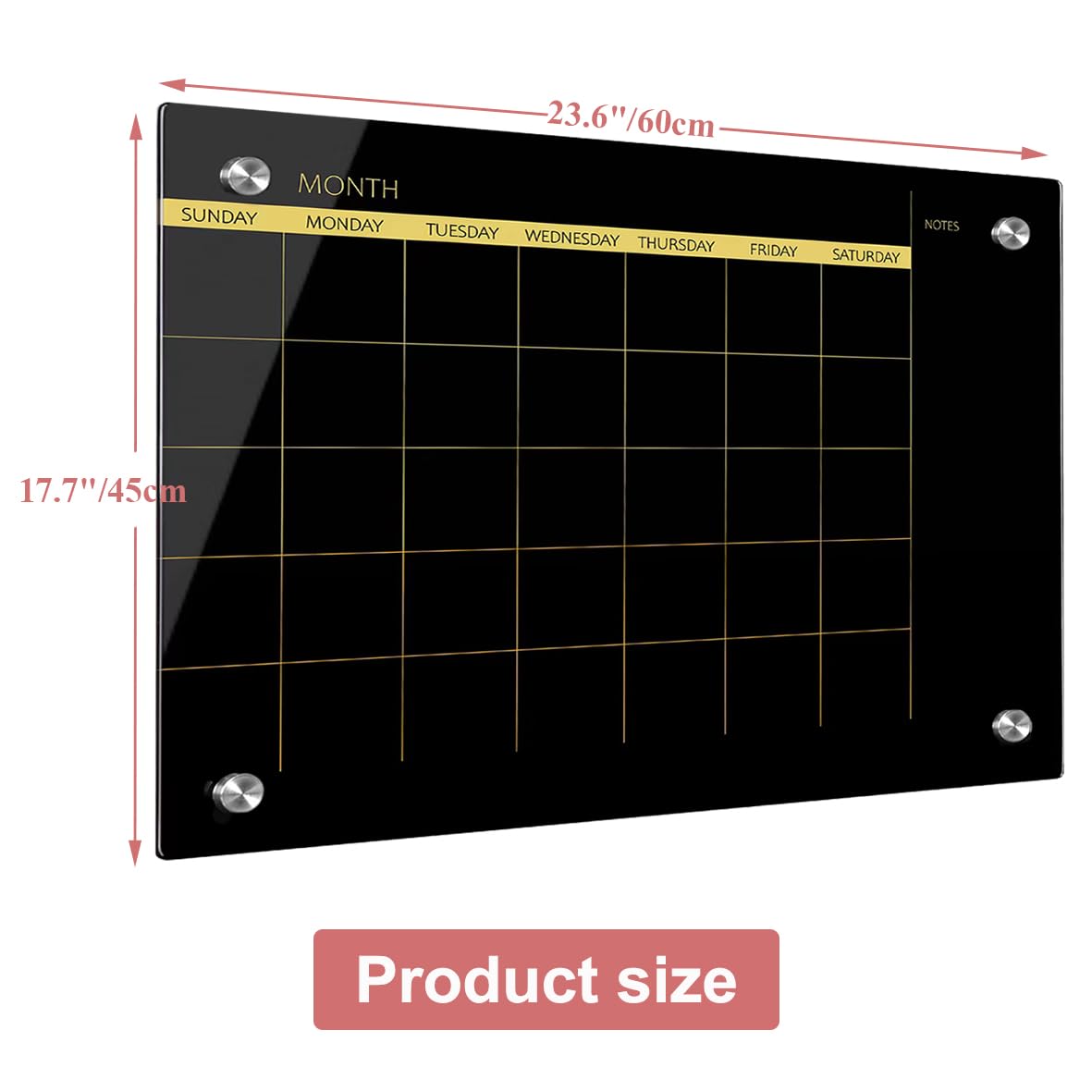 GlassA-BK-4560 - Lavagna bianca in vetro cancellabile a secco, 45,7 x 61 cm, calendario mensile, senza cornice, per casa, scuola, ufficio, superficie Blace