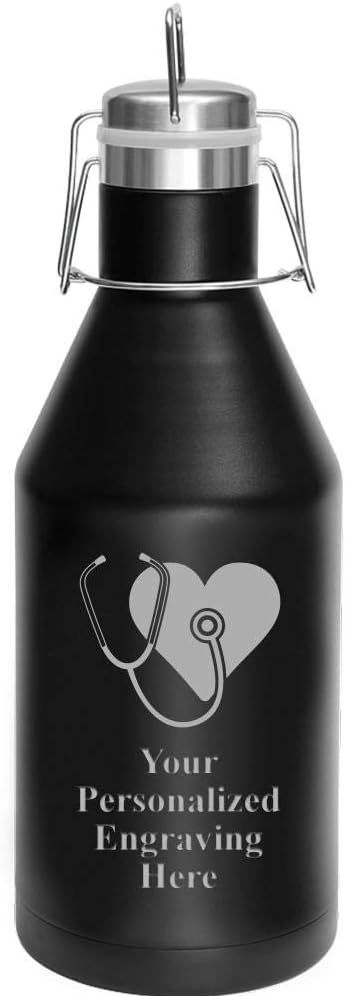 Medical Heart Growler, 64 oz Custom Nurse Stainless Steel Growler, Engraving Included