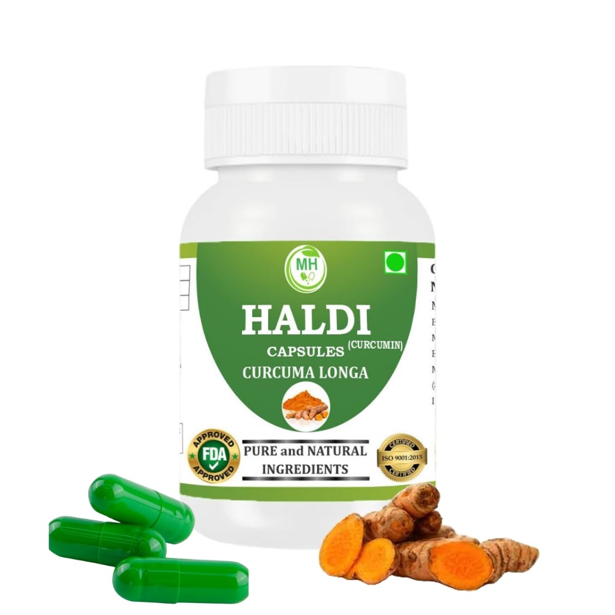 Haldi Capsules 500mg – 60 Count | 1 Pack | Vegetarian | Plant-Based | Herbal Supplement | No Artificial Additives | Gluten-Free | Organic |