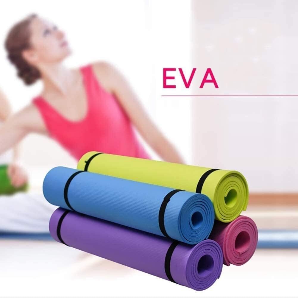 Yoga-Matte, Pilates-Matte mit Tragegurt, Sit-ups, Stretching, Liegestütze, Männer und Frauen, umweltfreundliche Eva-Fitness-Trainingsmatte(Black)