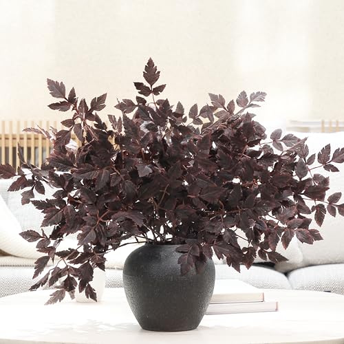 PERFNIQUE 6 Pack Artificial Plum Cimicifuga Leaf Sprays, 24" Faux