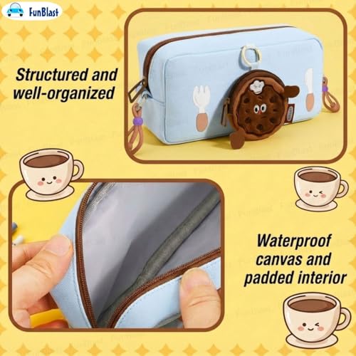 Image of FunBlast Pencil Pouch for Girls - Cartoon Pouch with Hanging Strap & Coin Pouch, Multipurpose Zipper Case, Aesthetic Pouches for Girl, Kawaii Pencil Case, Cute Pouches for Girls (SkyBlue)