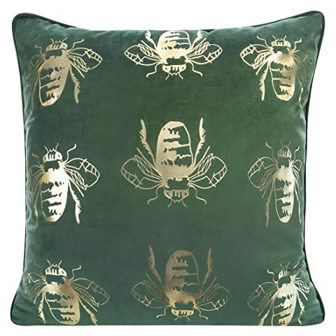 Elegant Velvet Cushion Covers Decorative Cushion with Print 45 x 45 cm Cover Velvet Cushion Cover Soft Sofa Cushion Pattern Design Gold Silver Dragonfly Bee Bumble Bee Lotus Leaves Cover