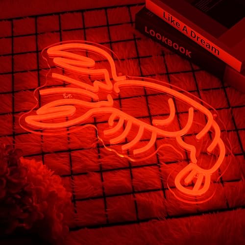 Image of Lobster Neon Sign Seafood Market Led Sign for Wall Decor USB Powered Dimmable Animal Neon Sign Food Led Sign for Seafood Restaurants Business Pub Man Cave Wall Decor