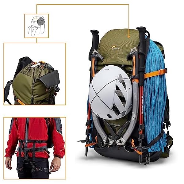 Lowepro PhotoSport X Backpack 35L AW with Recycled Fabrics, Camera Backpack for Reflex and Mirrorless, Rear Access, Removable Camera Insert, Mountaneering Dedicated Features, Size M/L, Dark Grey/Green