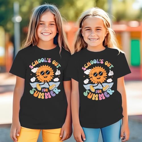 Image of Kid Girls School's Out for Summer Shirt School Graduation T-Shirt Summer Vacation Outfit Short Sleeve Tees Tops 7-12Y(Black,7-8Y)