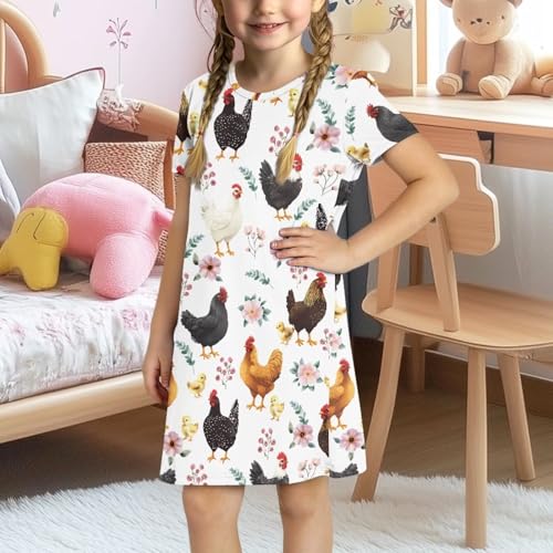Guinea Pig Dress for Girls 3-14Y Home Play Skater Short Sleeve Midi Shirt Dress Summer Cute Dresses with Pockets3